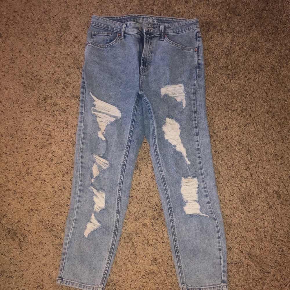 High waisted ripped jeans.